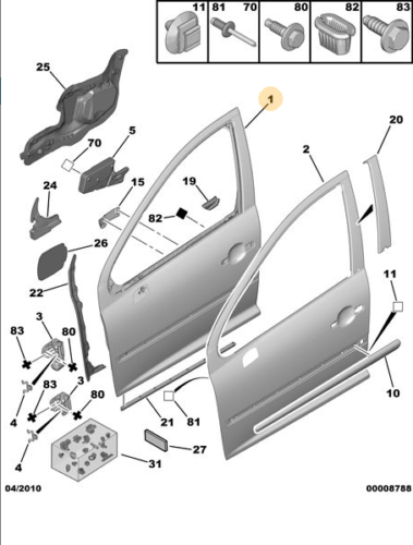 PORTE ARD PEUGEOT 207 9008S6 R:139649 - accessoires-pneus