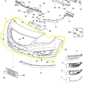 Paraurti anteriore no sensori di parcheggio Vauxhall Opel Meriva-D 13475836